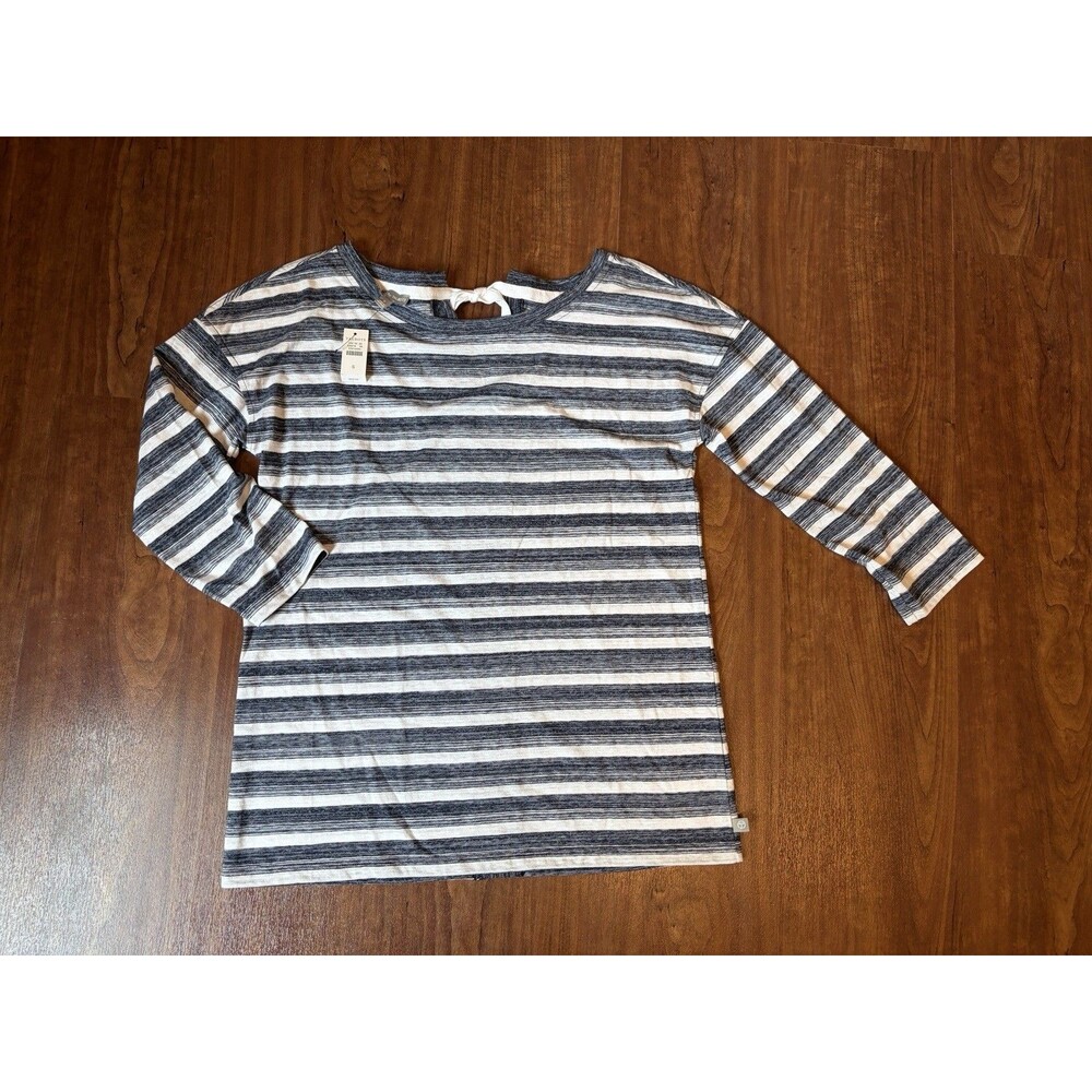 T By Talbots Navy & White stripe Scoop Neck Tie Back 3/4 Sleeve Top Small NWT